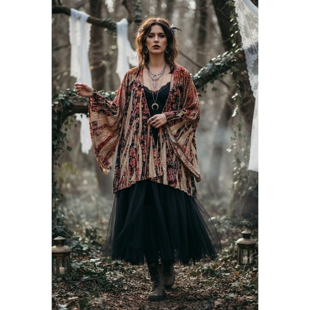 Live and Let Live Women's Floral Velvet Kimono Duster Jacket 1X whimsigoth fairy - Picture 2 of 8